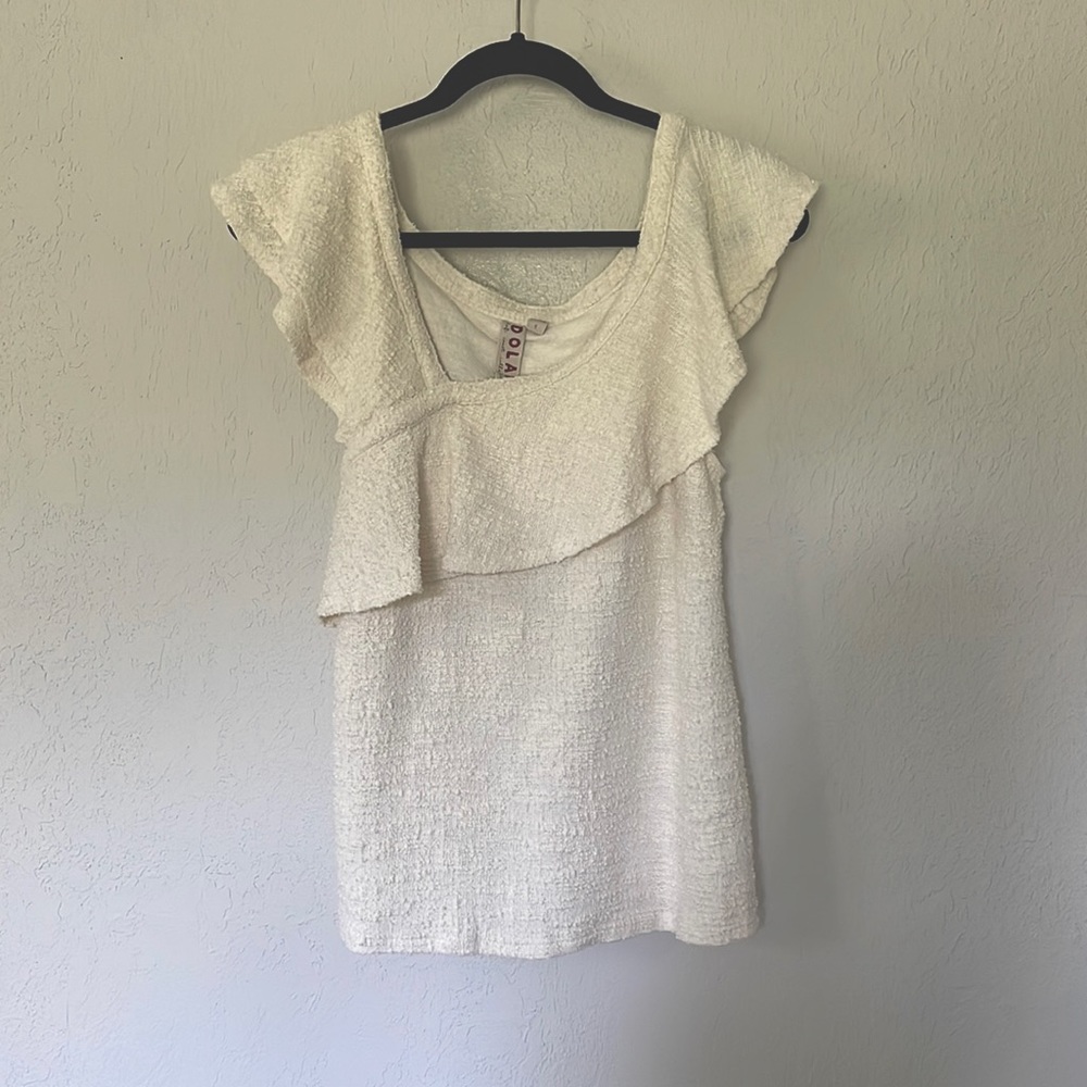 Dolan Cream Ruffle Sleeve Boucle Top